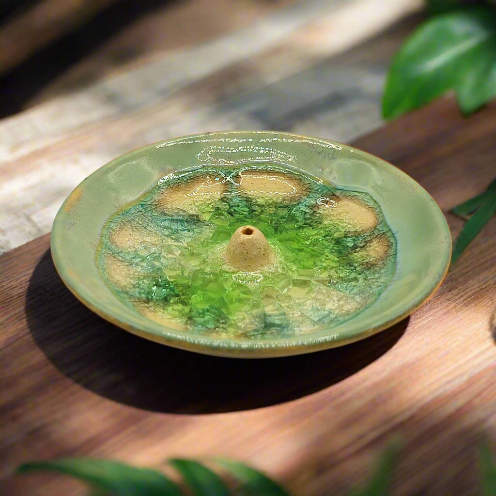 Incense Burner with Crackled Glass