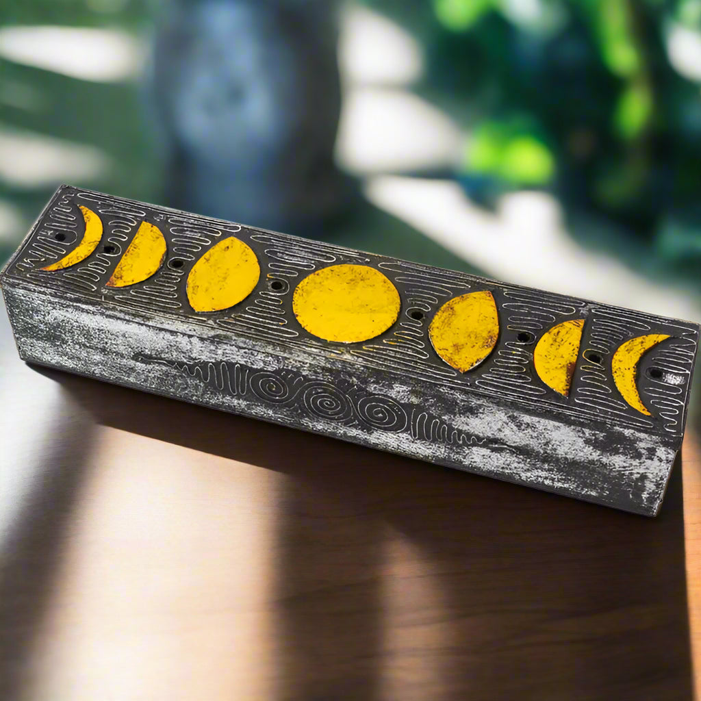 Wood Incense Storage Box - Moon Phases