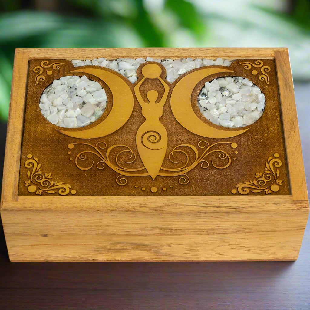 Moon Goddess Etched Wooden Box