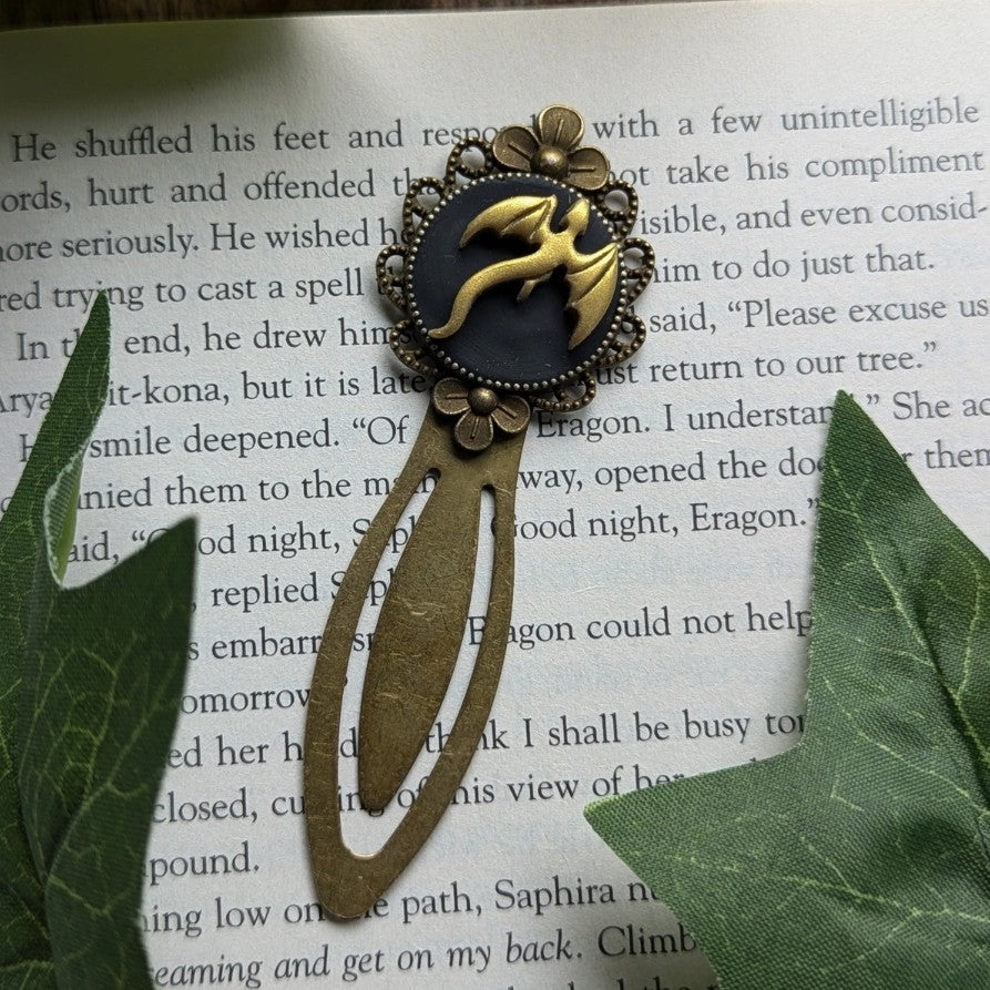 Gold Dragon Bookmark - Handmade Polymer Clay and Brass