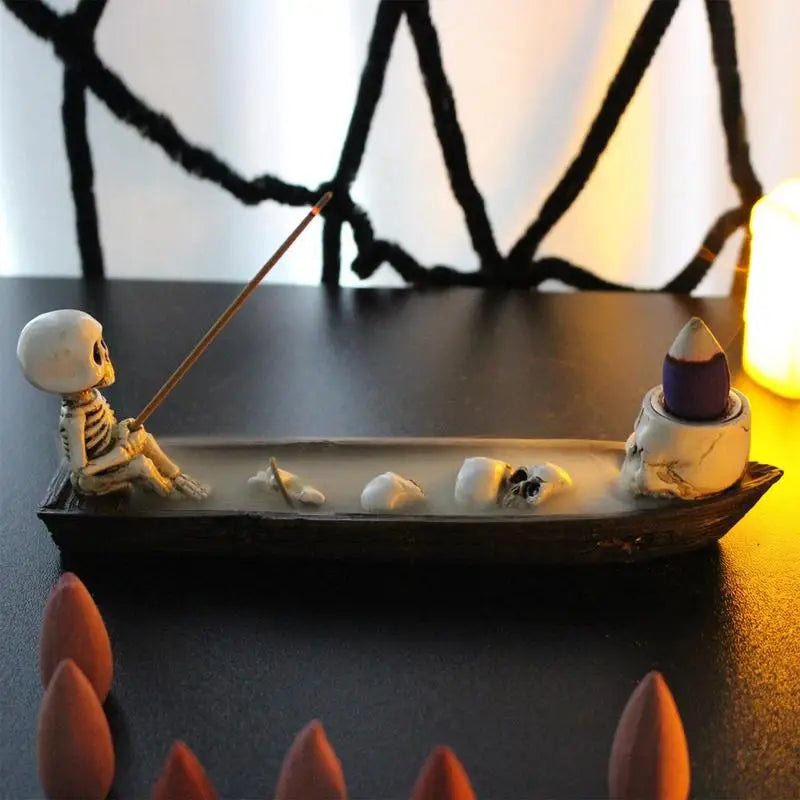 Fishing Skeleton Boat Incense Holder with Incense