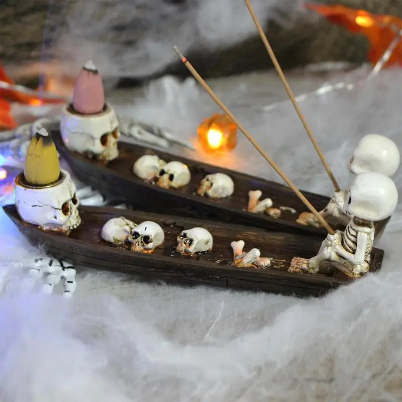 Fishing Skeleton Boat Incense Holder with Incense