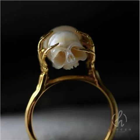 Pearl Skull Adjustable Ring