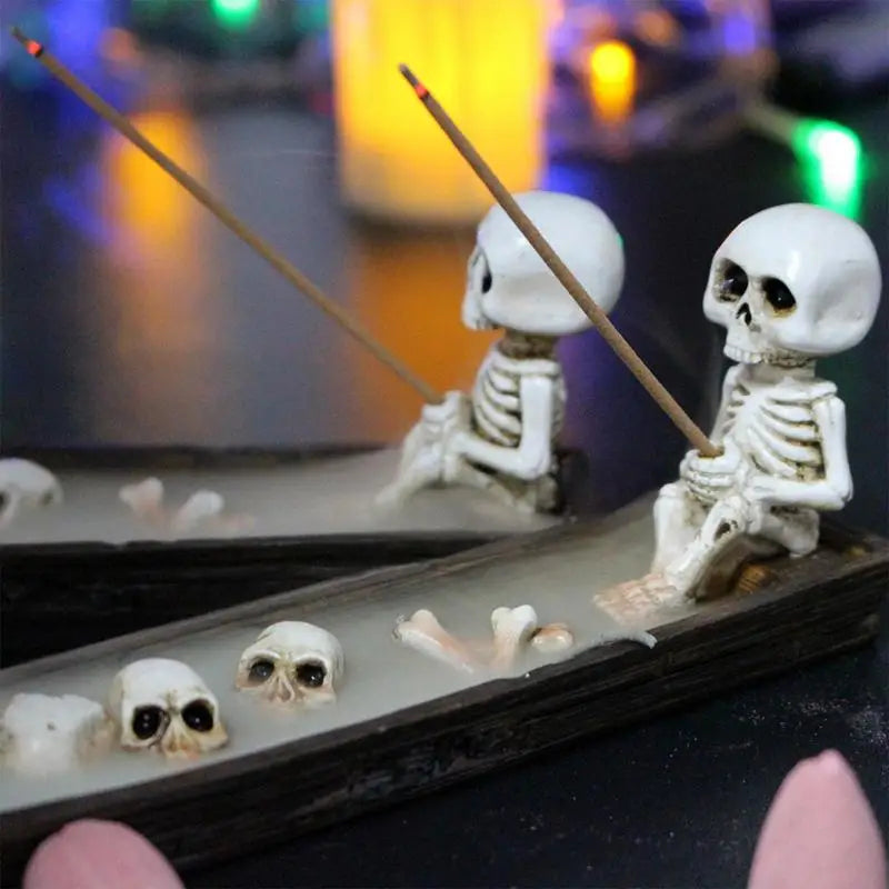 Fishing Skeleton Boat Incense Holder with Incense