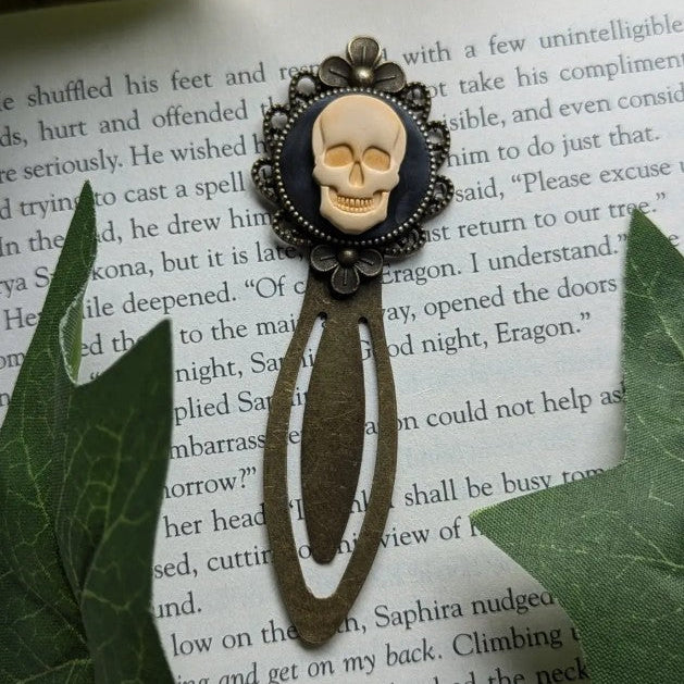 Skull Metal Bookmark - Handmade Polymer Clay and Brass